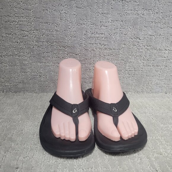 Olukai Ohana Women's Size US 8 Black Leather Slip On Flat Flip Flop Sandals - Picture 2 of 9